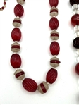 (4) Vintage Red Rhinestone, Carved Stone Necklaces