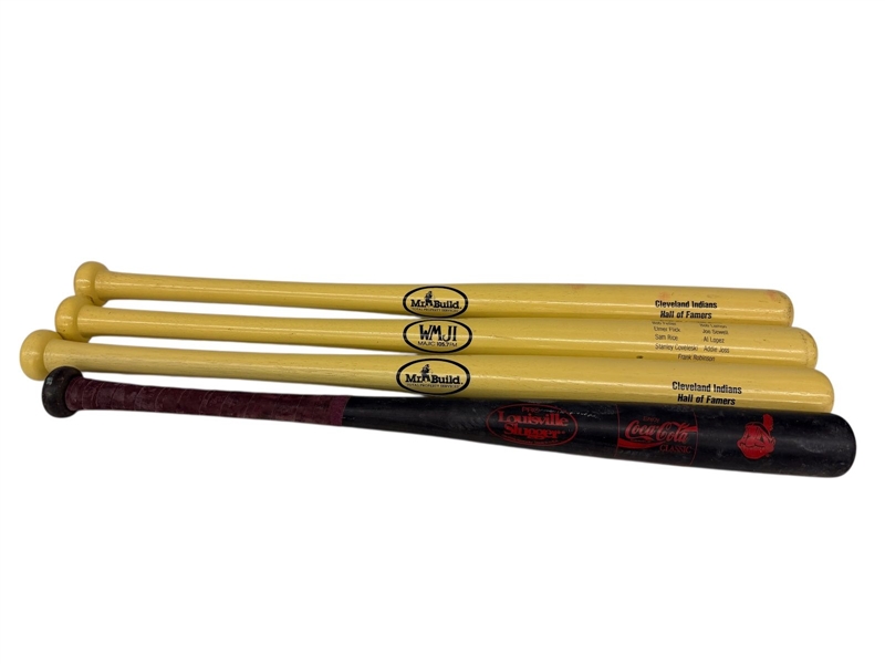 (3) WMJI 105.7 Promotional HOF Cleveland Indians Baseball Bats (1) Coca-Cola Wahoo Louisville Slugger Bat