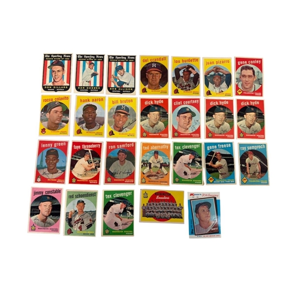 (26) Group of 1959 Topps Baseball Cards Including Hank Aaron and 1982 KMart Mickey Mantle