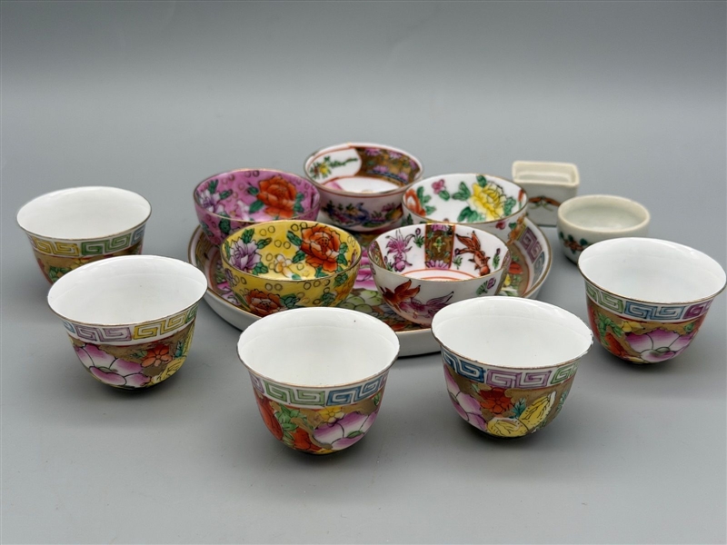 Chinese Tea Cups and Bisque Porcelain Pieces