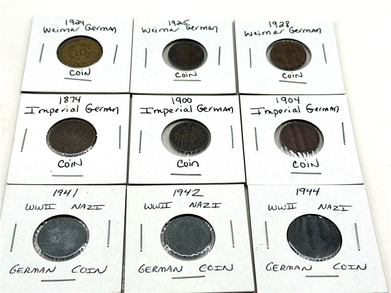 (9) Group of Germany Coins: Imperial, Weimar, Third Reich