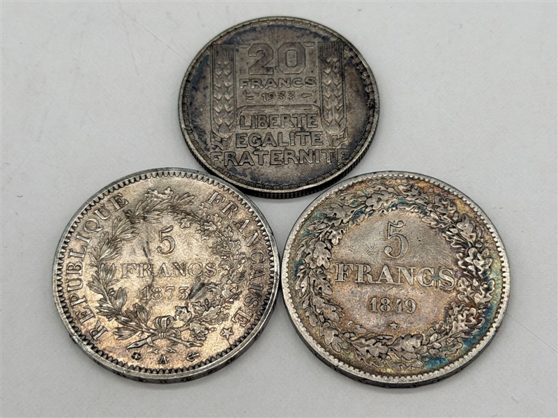 (3) France Silver Coins, 5 and 20 Pesos