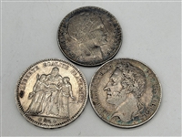 (3) France Silver Coins, 5 and 20 Pesos