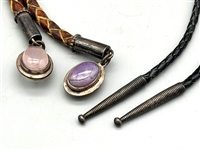 (2) Sterling Silver Bolo Ties: Massive Agate Polished Set in Silver