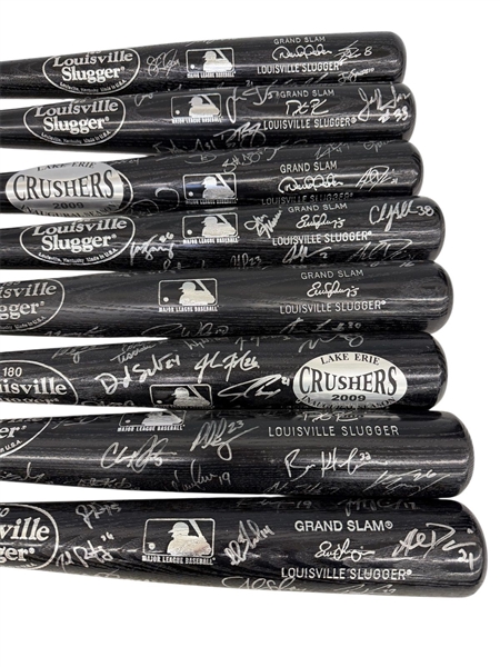 (8) Louisville Sluggers Grand Slam 2009 Lake Erie Crushers Inaugural Season Team Signed Baseball Bats