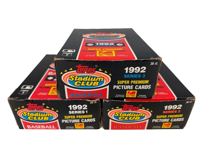 (3) 1992 Stadium Club Topps Series I, II, III Baseball Cards (36) Packs in Each Box