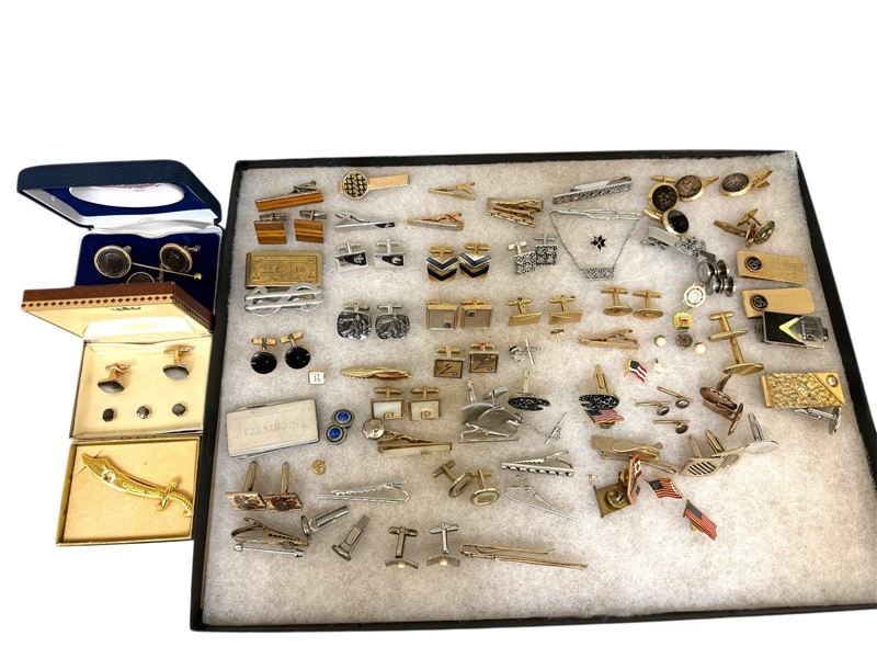Large Group of Cufflinks, Tie Tacks, Pins