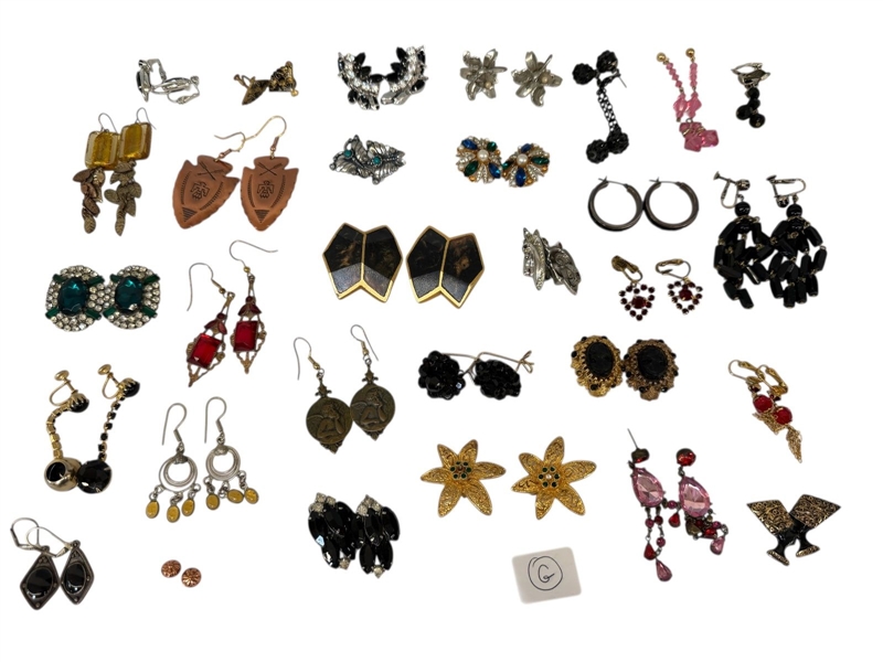 (30) Pairs of Costume Earrings: Rhinestones, Cameos, Others