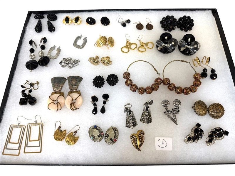 (27) Pairs of Vintage Costume Earrings: Rhinestones, Signed, Others