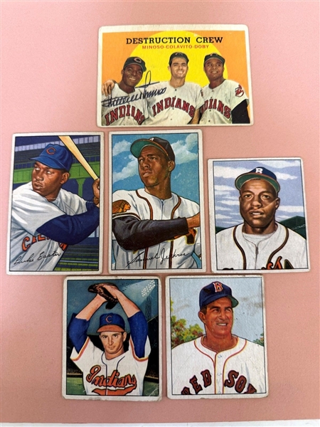(6) 1950s Bowman, Topps Baseball Cards; With Autographed Minnie Minoso