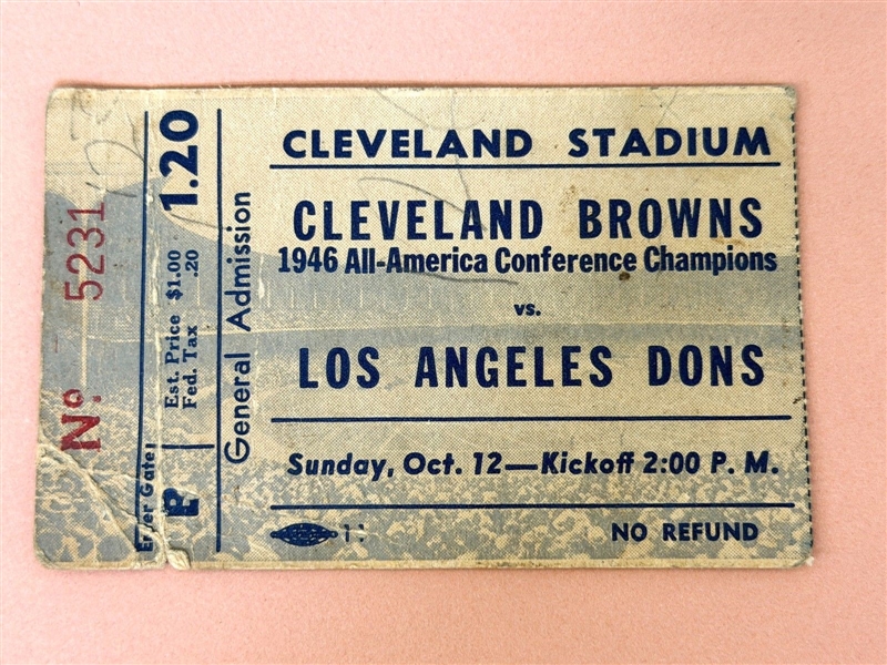 1946 AAFC Champion Browns vs. Los Angeles Dons Ticket Stub #5231
