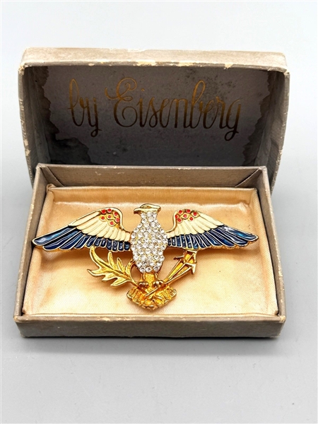Eisenberg Ice Enamel Federal Eagle Brooch With Original Box
