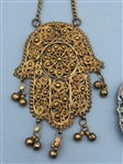 (2) Chunky Statement Costume Necklaces: Hasma Hand, Art Nouveau Peking Glass