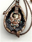 Unsigned Robert Mandel Gold Plated Sterling Silver Mandolin Brooch and Earrings Set