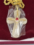Camrose and Kross White Agate Cross Pendant Necklace Original Box, Jacqueline Kennedy Collection