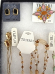 (12) Trifari Jewelry on Card: Earrings, Brooch, Necklaces