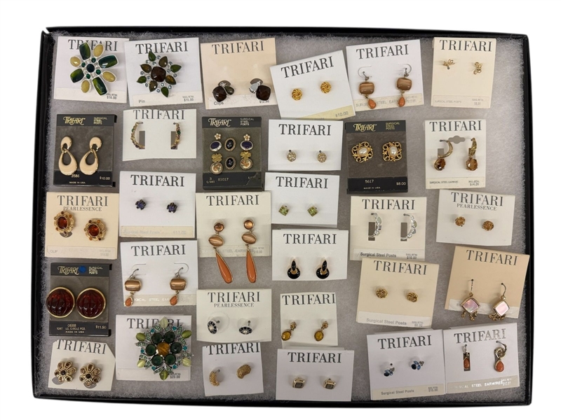 Group of Trifari Earrings and Brooches