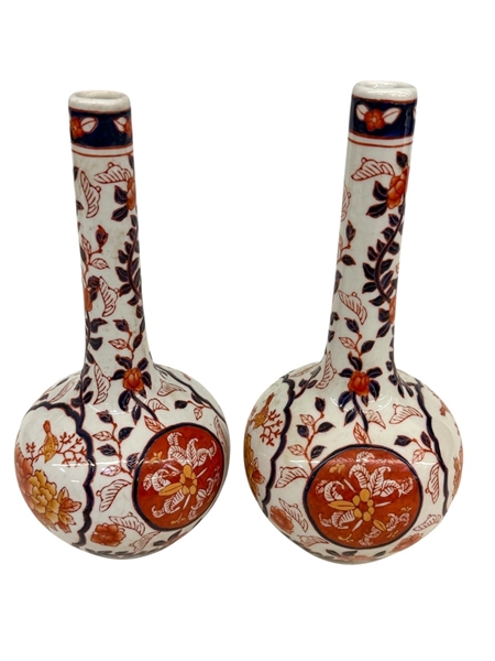 Pair of Imari Bottle/Pipe Neck Vases
