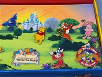 Walt Disney KIDS Pin Trading Box With (9) Pins, and (5) Roll Disney Tape