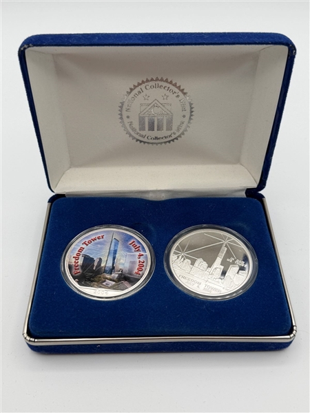 (2) World Trade Centers .999 Silver Round Coins National Collectors Mint