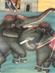 Rajasthani Mughal Art Elephant Fighting Painting on Silk