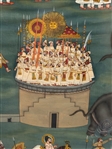 Rajasthani Mughal Art Elephant Fighting Painting on Silk