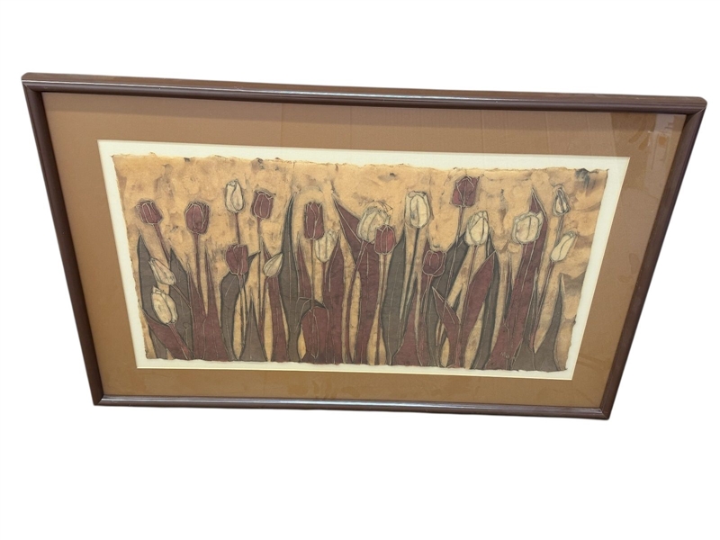 Batik Art Work Tulips Matted and Framed