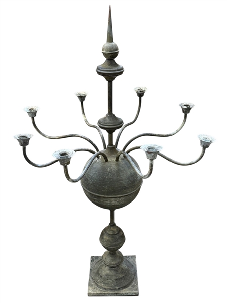 Belgian Eight-Light Weathered Zinc Garden Table Candelabra