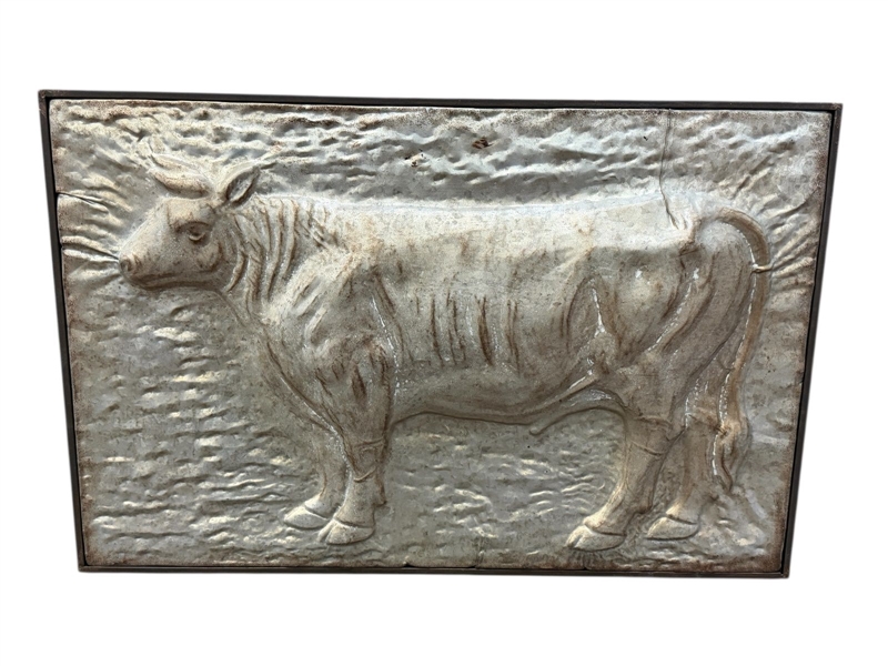 Metal Embossed Hammered Tin Framed Cow