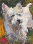 Jebby Potter Oil on Board Terrier Dog in Gilt Frame