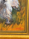 Jebby Potter Oil on Board Terrier Dog in Gilt Frame