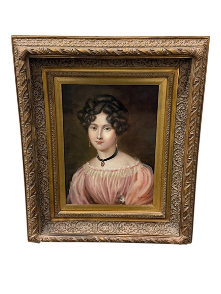 Oil on Canvas Portrait of a Lady in Deep Well Gesso Frame