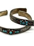 (2) Om Mani Padme Hum Silver Plate Cuff Bracelets With Turquoise