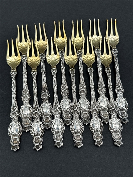 Whiting Lily Sterling Silver Cocktail Forks Gold Wash Tines