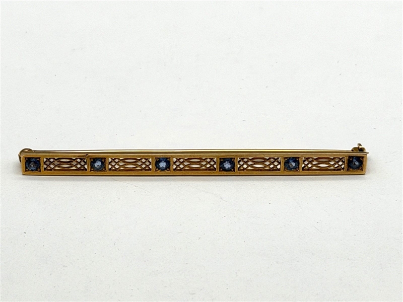 14k Gold Bar Brooch With (6) Topaz