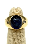 14k Gold Star Sapphire Cabochon Ring, Baguette Diamonds