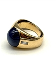 14k Gold Star Sapphire Cabochon Ring, Baguette Diamonds