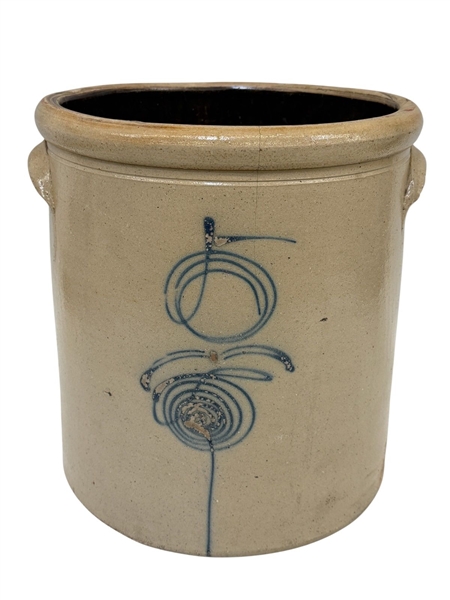 2 Gallon Bee Sting Salt Glaze Crock Cobalt Decoration