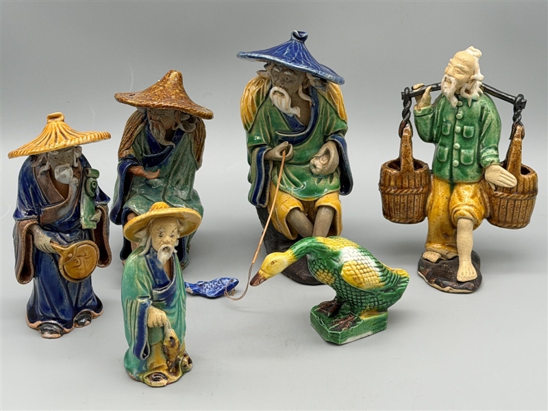 (6) Chinese Mud Men, Shiwan Ware Figures