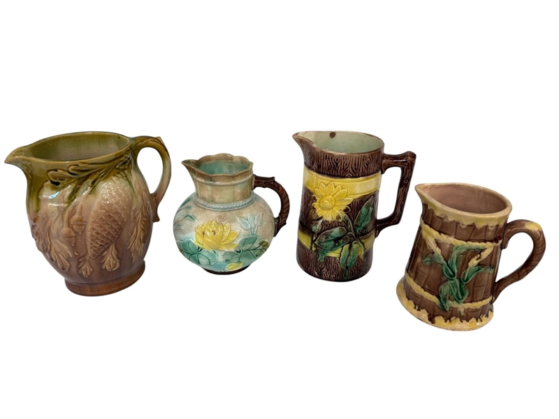 (4) Majolica Pitchers