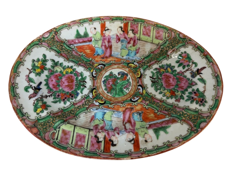 Chinese Export Rose Medallion Saltglaze Oval Plate