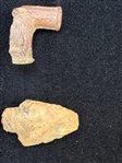 Group of Clay Trade Pipes and Flint With Face Effigy