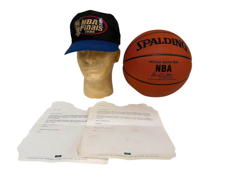 1996 Official NBA Finals Game Basketball and Hat With COA Letters