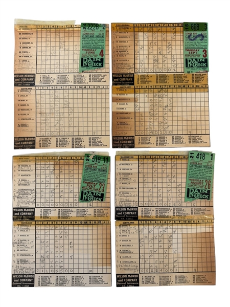 (4) 1953 Cleveland Indians Scorecards and Ticket Stubs