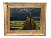 Unsigned Oil Haystack Under Cloudy Skies