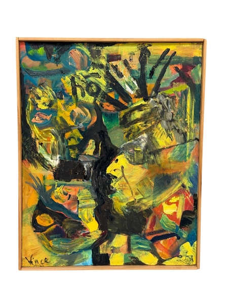 Mixed Media Oil Painted Both Sides Signed Vince