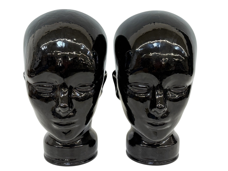 Pair of Black Glass Mannequin Display Heads
