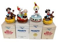 (4) Schmid Disney, Peanuts Music Boxes in Original Boxes