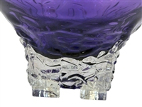 4 Footed Amethyst Color Signed Art Glass Bowl
