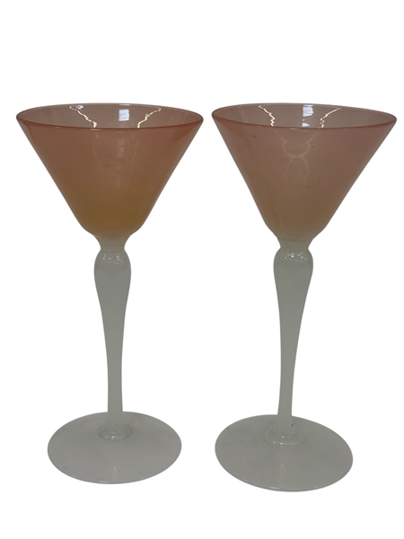 Pair Stevens and Williams Orange Martini Stems